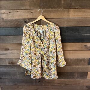 Vintage Diane Von Furstenberg Silk Geometric Print Boho Blouse Top